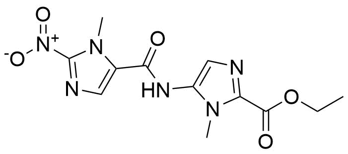 Structure of Ethyl 5-(1-methyl-2-nitro-1H-imidazole-5-carboxamido)-1-methyl-1H-imidazole-2-carboxylate